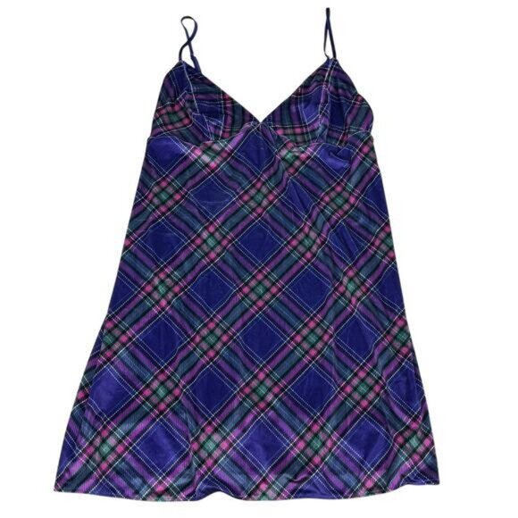 NWT VICTORIA'S SECRET Velvet Slip Dress XL Purple Plaid - Picture 2 of 5